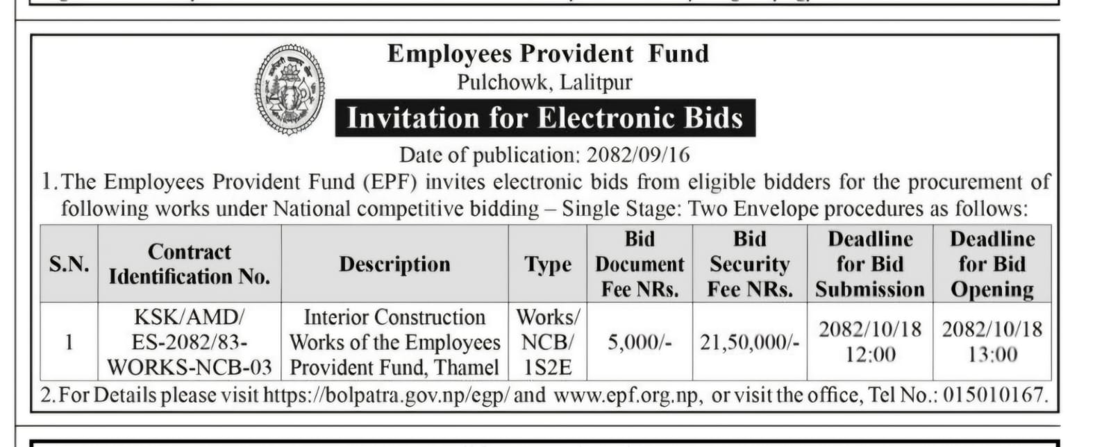 Invitation for Electronic Bids