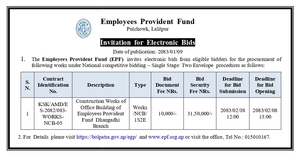 Invitation for Electronic Bids – 2083/01/09